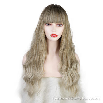 Vigorous water wave fashion wholesale bang cheap kinky color fiber futura headband curly wig heat resistant ombre synthetic hair